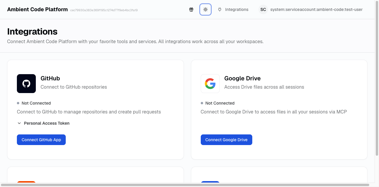 Integrations page