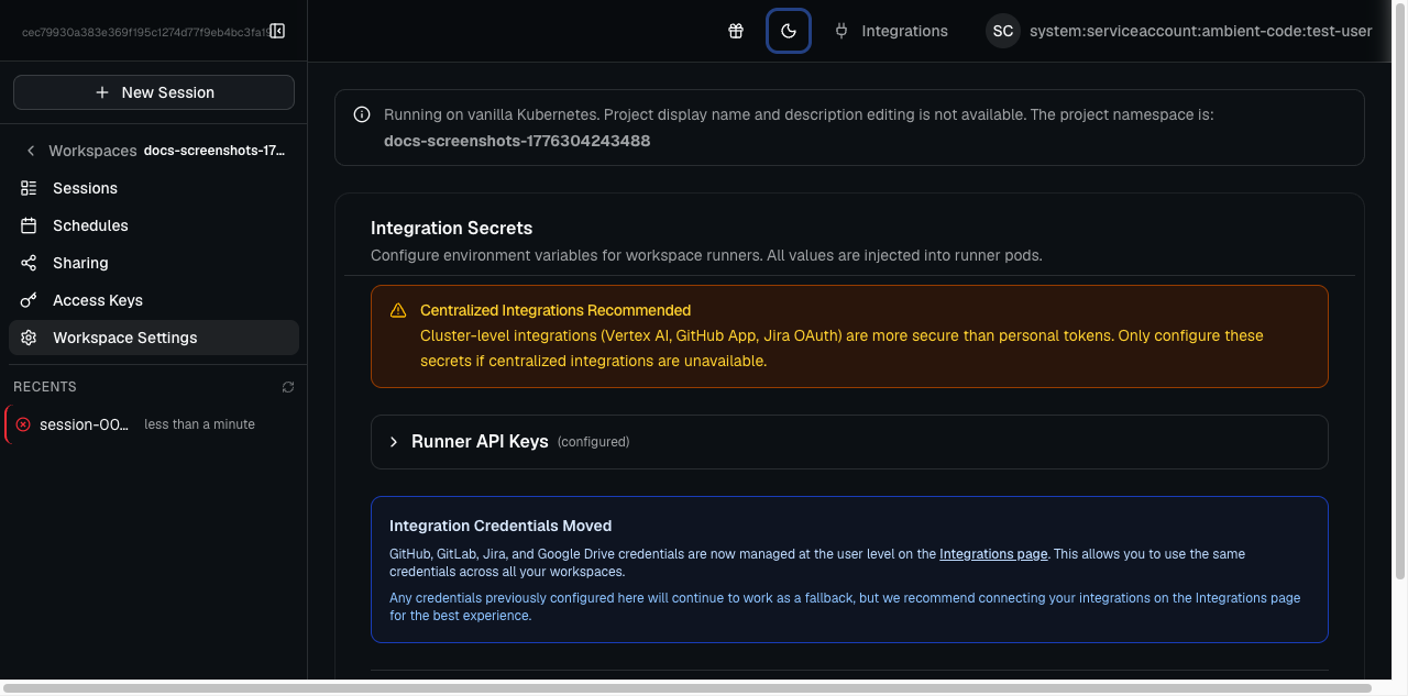 Workspace settings